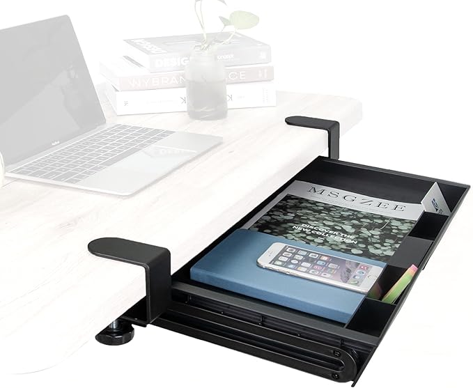 EHO Under Desk Slide-Out Storage Drawer, Large 20" x 11.8" Clamp-On Pull-Out Organizer with Adjustable Height, Space-Saving Tray for Office Supplies and Accessories, TAA-Compliant