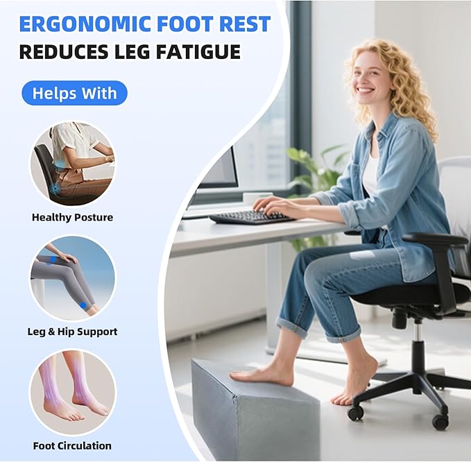 Adjustable Foot Rest for Under Desk - 3-in-1 Ergonomic Foot Stool with Zipper Connection, 6.3"/11.8"/16" Height Adjustable for Office, Home & Gaming (Gray)