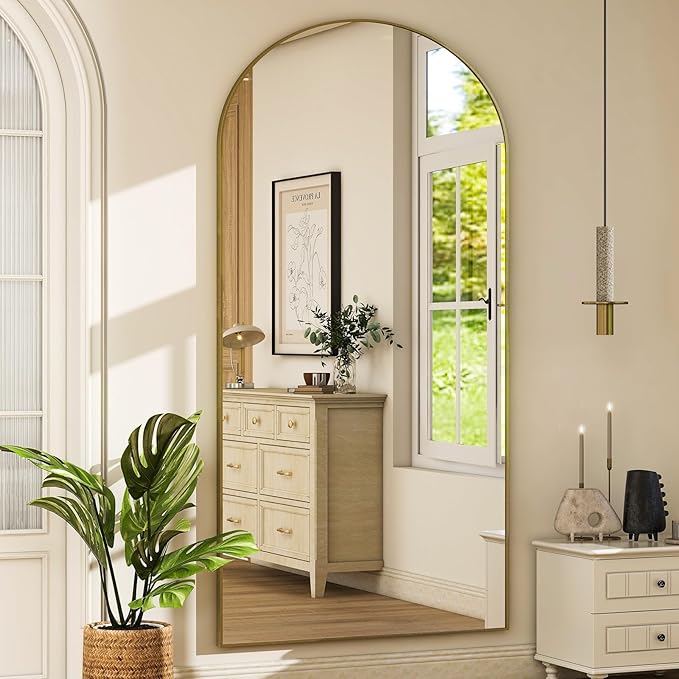 Arched Gold Full Length Mirror, 68"X22"Large Floor Mirror with Stand,Hanging or Leaning Full Body Mirror with Aluminum for Living Room and Bedroom