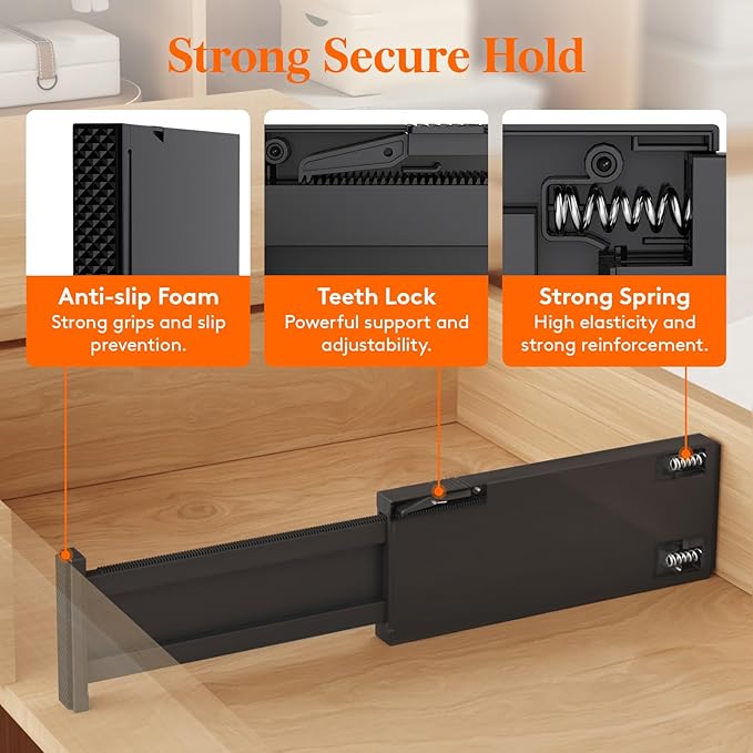 Lifewit 14 Pack Drawer Dividers 4" High, 11-17" Adjustable Drawer Organizers for Clothes, Expandable Dresser Separators in Bedroom/Bathroom/Kitchen/Fridge/Office Organization and Storage, Black