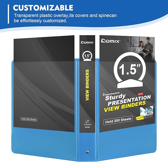 COMIX 3 Ring Binder 1.5 inch with Clear View Cover, 1.5" View Binder Holds 300 Sheets of US Letter Size Paper, 6 Pack (Assorted)