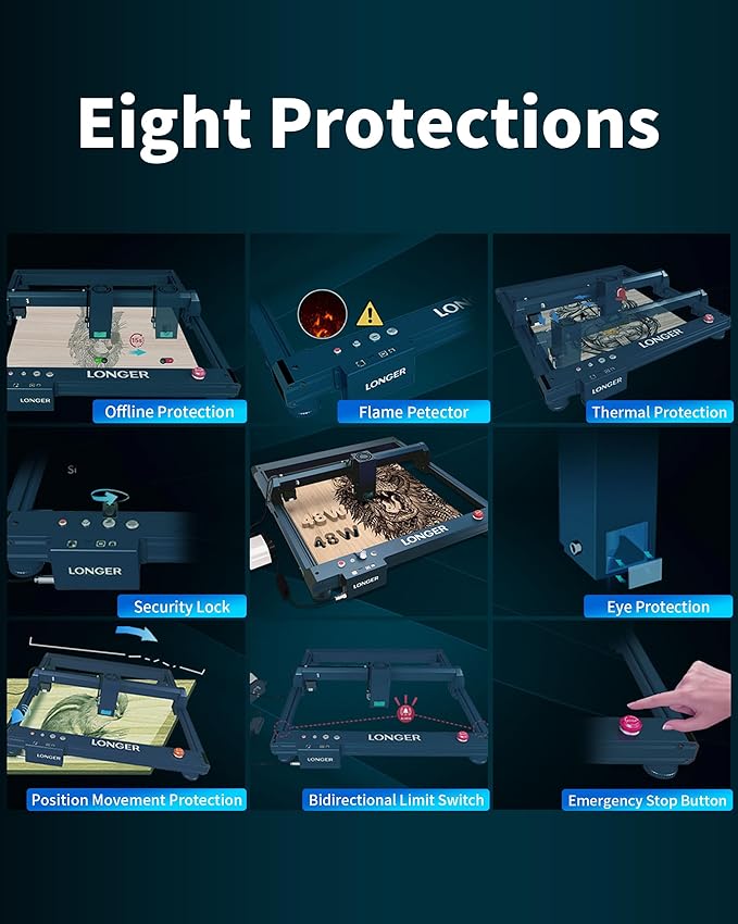 Longer B1 40W Laser Engraver with Auto Air Assist,48000mw Output Power Laser Cutting Machine for Laser Engraving on Wood and Metal, Glass, Leather