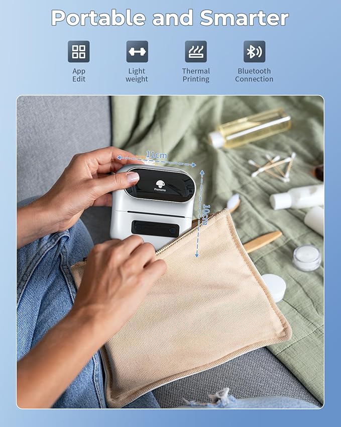 Phomemo Label Maker, M220 Barcode Printer, Bluetooth Thermal Label Printer, with Multiple Templates, Fonts, and Icons for Home, Kitchen, School, Office Organization