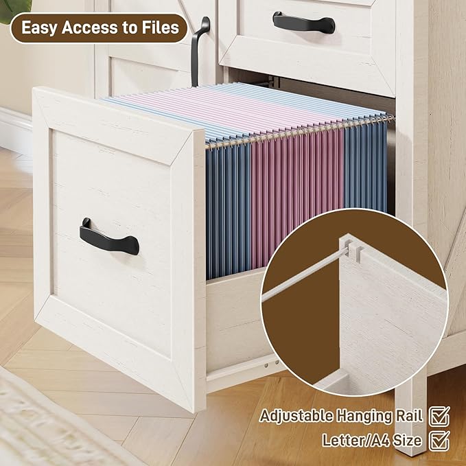 Lateral File Cabinet with 3 Drawers, Farmhouse File Cabinet for Letter/A4 Size Hanging Files, Large Wood File Storage Cabinets Printer Stand for Home Office Furniture, Rustic White