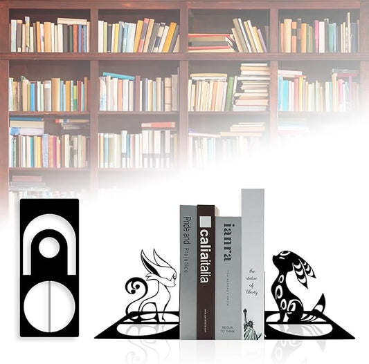 Fox Bookends, Black Foxes Metal Book Ends, Anime Bookends, Cute Book Ends for Shelves, Animal Book Stopper, Book Organizer for Desk, Home Office Book Holder