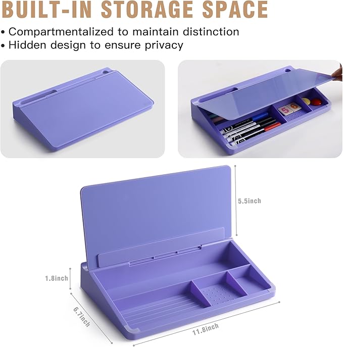 SELEAD Desktop Glass Whiteboard with Storage, Small Dry Erase White Board Computer Pad Keyboard Stand for Home, School, Office Desk Accessories - Purple