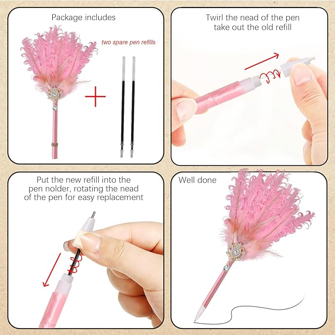 CROWN GUIDE Luxury Feather Quill Pen with Shiny Rhinestones & Curled Goose Feathers- Wedding Guest Book Pen, Great Gatsby/HP Party Supplies, Bridal Shower Gift with Rose Gold Heart Charm (13.8",White)