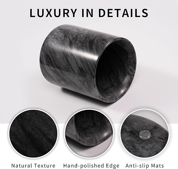 Marble Toothbrush Pen Holder - Black Pencil Cup for Office Desk Aesthetic, Toothpaste Makeup Brush Organizer for Bathroom Sink Vanity Accessories, Utensil Container for Kitchen Countertop