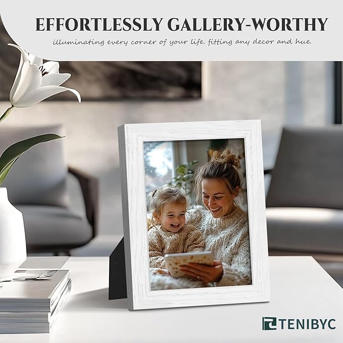 5x7 Picture Frame Set of 4 - White, Wood Photo Frame, HD Tempered Glass, Table Display or Wall Hanging, Gift for Friend