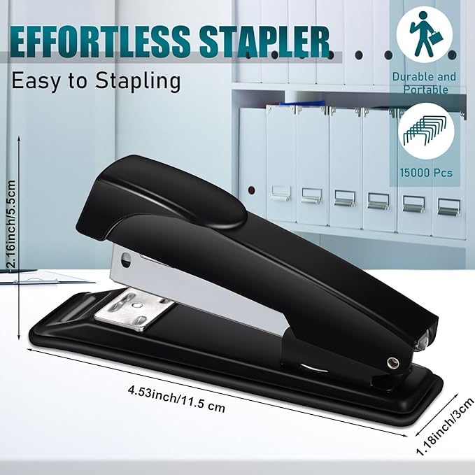 Thenshop 30 Pcs Desk Staplers Tape Dispensers Sets Black Staplers for Desktop Office with Standard Staples Black Holder with White Tape for Office School