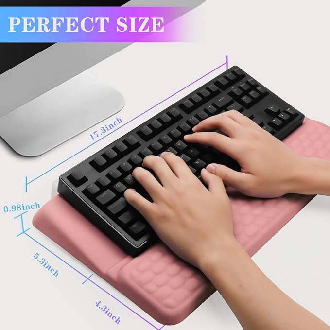 Computer Keyboard Stand with Wrist Rest, Ergonomic Tilted Keyboard Holder - Keyboard Riser with Wrist Pad - Keyboard Tray Support for Office Home - Pink