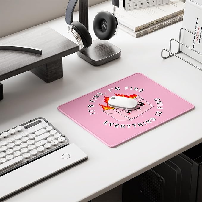 Auhoahsil Mouse Pad, 12 x 10 in Dumpster on Fire Computer Mouse Pad for Desk, Premium-Textured Non-Slip Rubber Stitched Edges Waterproof Square Mouse Mat for Gaming Work Wireless Mice, It's Fine