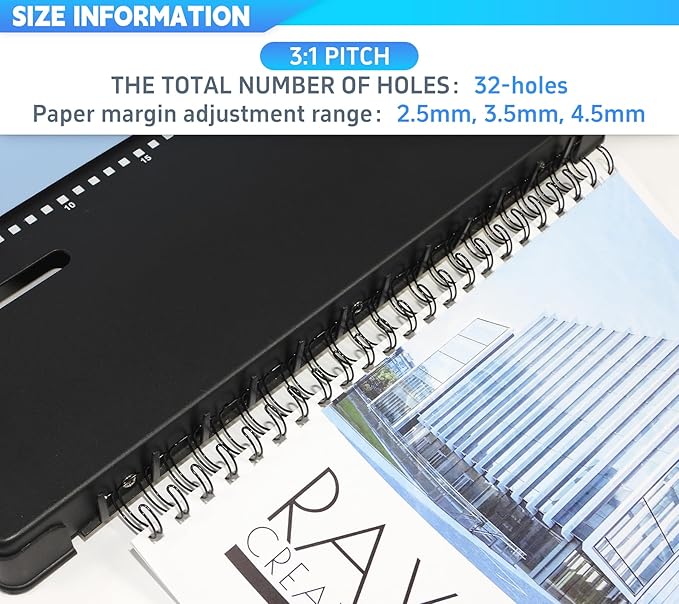 Rayson TD-132 Wire Binding Machine, 32-Hole Spiral Coil Binder, 3:1 Pitch, Punches 12 Sheets, Binds up to 120 Sheets, Sturdy Metal Construction