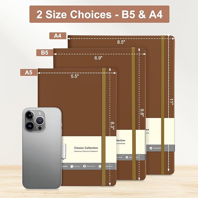 COMIX B5 Lined Journal Notebooks, 240 Pages, 6.9 x 9.8 Inches, Brown, Hardcover Journaling Notebooks for Men & Women- Fits for Office, Business, School, Notes Taking & Writing