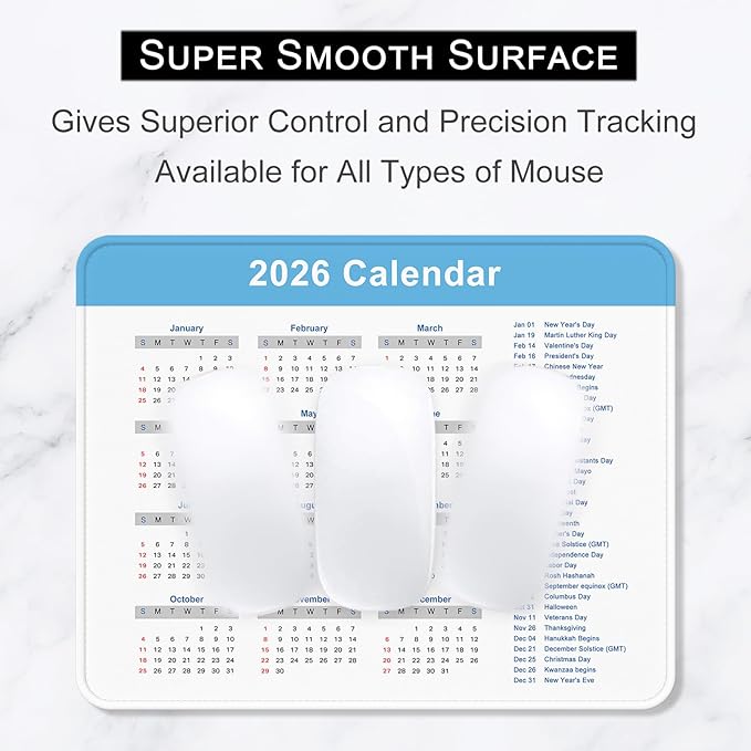 2026 Calendar Mouse Pad, Square New Year 2026 Mousepad 10.2 x 8.3 Inch, Stitched Edge Anti-Slip Waterproof Rubber Computer Mat for Office, Gaming, Laptop, New Year Office Supplies Gift, Blue