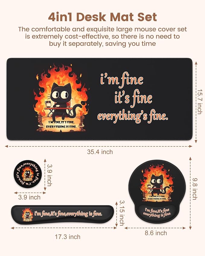 HAOCOO Memory Foam Ergonomic Keyboard Wrist Rest with Mouse Pad Wrist Support, Stitched Edges Large Gaming Desk Mat with Coaster 4-in-1 Set, Non-Slip Base Desk Protector Mat for Office Supplies