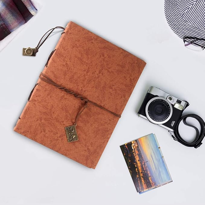 ThxMadam Orange Scrapbook Leather Photo Album Vintage Wedding Guest Book Memory Book with 60 Black Pages Present for Valentines Anniversary Mother’s Day Birthday Gift for Wife Mum Daughter Boyfriend