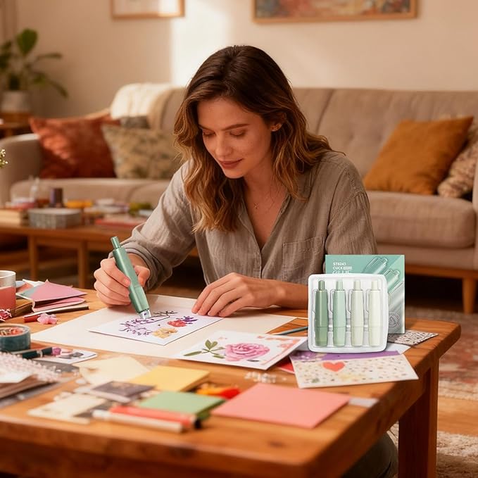 Double Sided Tape Roller - 4 Pieces Retractable Adhesive Dispenser, Sticky Scrapbook Tape, Heavy Duty Easy to Use Design, Excellent DIY Craft Accessory, Home School Office Journaling