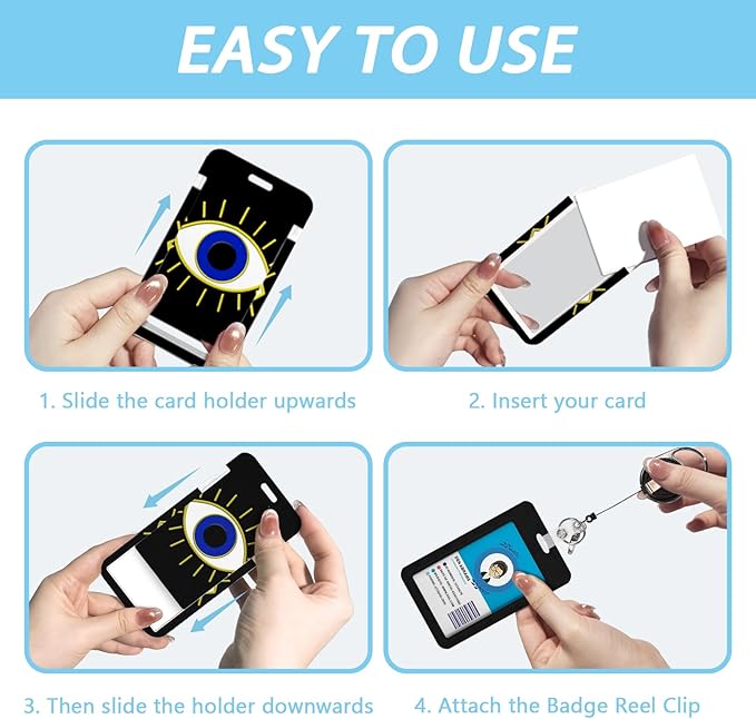 Evil Eye Badge Reel Retractable Heavy Duty with 360° Swivel Carabiner Clip, Evil Eye ID Badge Holder with Breakaway Lanyard, ID Card Holder Keychain Name Badge Clip, Nurse Teacher Gifts