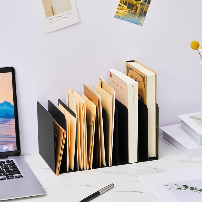 Suzile Metal Desk File Organizer 10 Compartments Metal Desktop Organizer File Sorter Office Organization File Holder for Home Classroom, Vertical File Organizer, 10.63" L X 5.79" W X 5.41" H