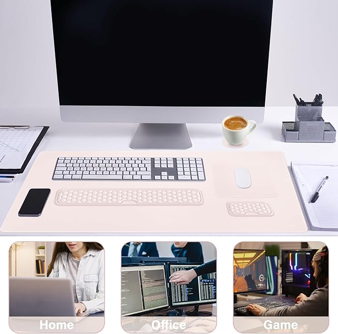 MOSISO Large Gaming Mouse Pad&Massage Keyboard Wrist Rest&Mousepad&Wrist Rest&Coaster,Ergonomic Non-Slip Base Pad Set&Pain Relief Easy Typing Cushion with Memory Foam for Home Office, Apricot