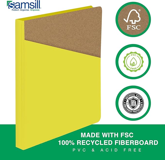 Samsill Durable 0.5 Inch Binder, Made in The USA, D Ring Binder, Customizable Clear View Cover, Lemon Yellow, Holds 125 Pages