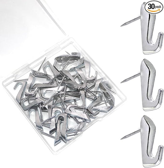30 PCS Picture Hanging Nails Thumb Tacks for Wall Hangings, Heavy Duty Push Pins Wall Hooks for Drywall Cork Board, Picture Hanging Kit with Nails High Heel Silver