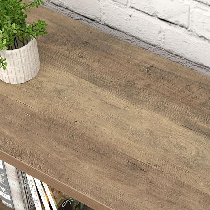 FOLUBAN 6 Cube Storage Organizer with Shelf, Industrial Horizontal Bookshelf, Low Cubby Bookcase for Living Room Bedroom, 47 Inch Oak