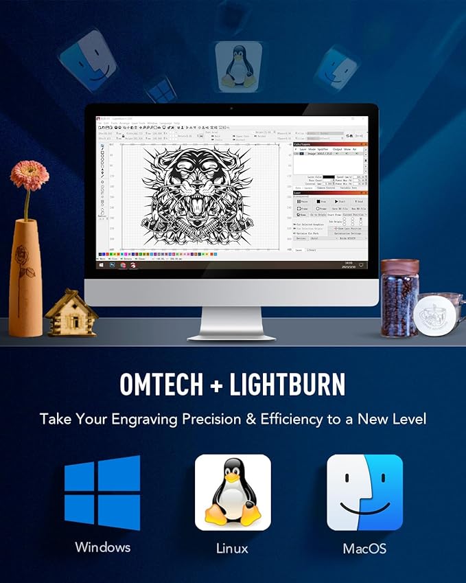 OMTech 90W CO2 Laser Engraver with LightBurn, 20x28 Inch Laser Engraving Cutting Machine with Autofocus Autolift 4 Way Pass Air Assist Water Pump, Commercial Laser Cutter for Wood Glass Acrylic More