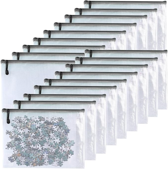 Oaimyy-18 Pcs-5"x 7"-Mesh Zipper Pouches File Bags Puzzle Storage Bags Folders Large Bag Zip Pouch for Office Supplies,Organizing Classroom Storage,Board Game Organization-Black