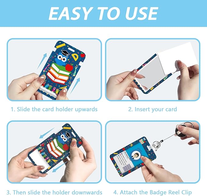 Cute Teacher ID Badge Holder with Breakaway Lanyard, Fashionable Lanyards for ID Badges Women, Cute Owl Badge Reel Retractable, ID Card Holder Keychain Name Badge Clip, Teacher Appreciation Gifts