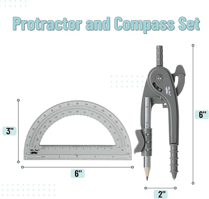 Mr. Pen- Compass and Protractor Set, Shuttle Grey, Compass Geometry Tool, Protractor and Compass Set, Compass Drawing Tool, Drawing Compass, Geometry Compass, Back to School Supplies