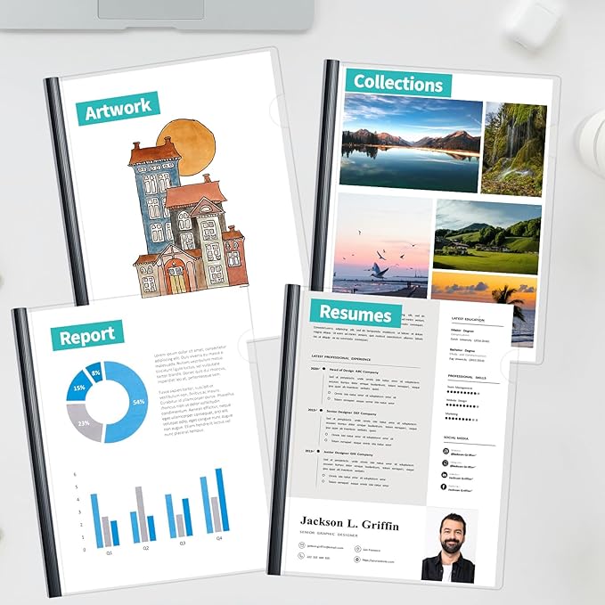 Binditek 6 Pack Clear Report Covers with Sliding Bars, 25 Sheet Capacity, 5mm Binding Bars, Letter Size, 5.5 Mil Thick, Black, for Students and Coworkers