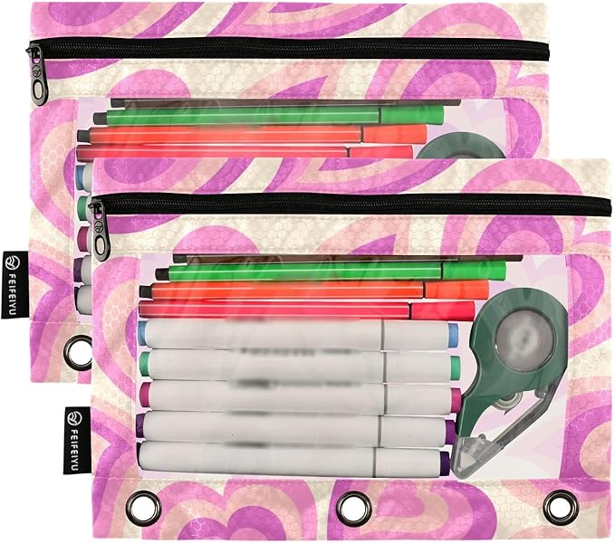 ZAZYXTJ Binder Pencil Pouchs 3 Ring with Zipper Clear Window Office Organizers bag for School Students Teacher Supplies 2 Pack (A)