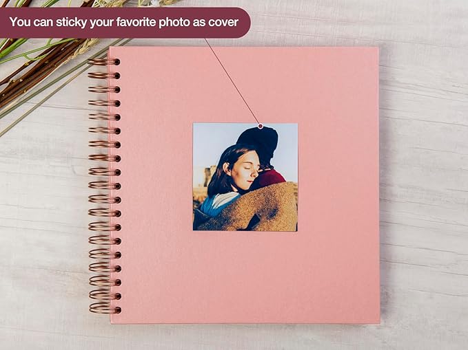 potricher 10 x 10 Inch DIY Scrapbook Photo Album 80 Pages Thick Kraft Blank Pink Paper Memory Book for Wedding and Anniversary Family (Pink, 10 Inch)