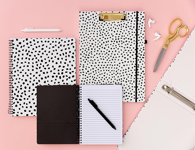 Steel Mill & Co Cute Large Spiral Notebook College Ruled, 11" x 9.5" with Durable Hardcover and 160 Lined Pages, Black Dots