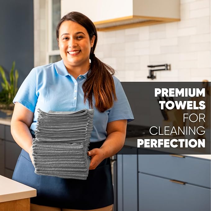 12" x 12" MW Pro Multi-Surface Microfiber Cleaning Cloths | Gray - 48 Pack | Premium Microfiber Towels for Cleaning Glass, Kitchens, Bathrooms, Automotive, Supplies & Products