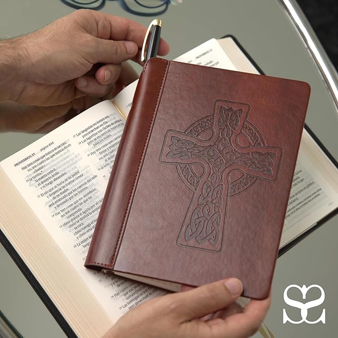 SETTINI® Lined Journal - Celtic Cross Journal for Writing Gift Set - Hardcover Vegan Leather, Includes Luxury Pen in a Unique Pen Holder, 192 Pages, 6 x 8.5 inches, Bible Journal, Birthday Gift