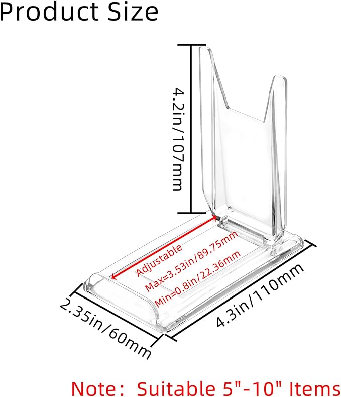 （10 Pack ）Acrylic Book Stand for Display Adjustable Clear Display Holder Easel Collector Stand for Home Office Back to School Comic Album CD Magazine Postcard Artworks (4.2 x 4.3 x 2.35 Inch)