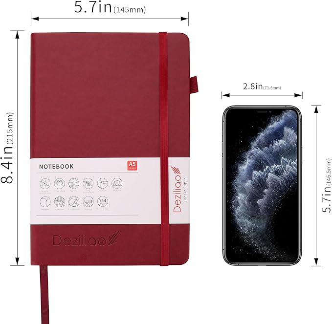 Deziliao Lined Journal Notebooks with Pen Loop, Hardcover Notebook Journal for Work, 100Gsm Premium Thick Paper with Inner Pocket, Medium 5.7"x8.4", （Red, Ruled）