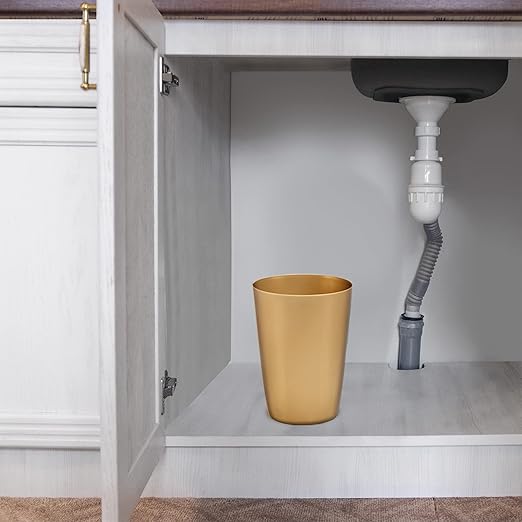 HOLDN’ STORAGE Small Trash Can - Set of 2 Open Top Waste Bin of 1.58 Gallon, Compact Waste Can Perfect for Bathroom, Kitchen, Office, Dorm - Durable Garbage Can - Soft Brass