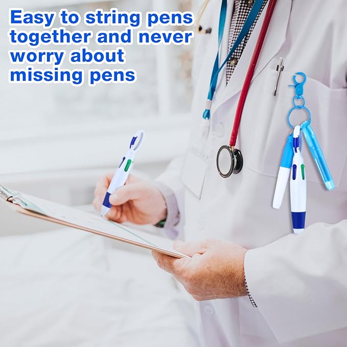 Sherr 25 Sets Retractable Nurse Pens with Mini Highlighter Permanent Marker Keychain Clip Badge Reel Pen Accessories for Nursing Students Medical Staff Office Stocking Stuffer Gift(Blue)
