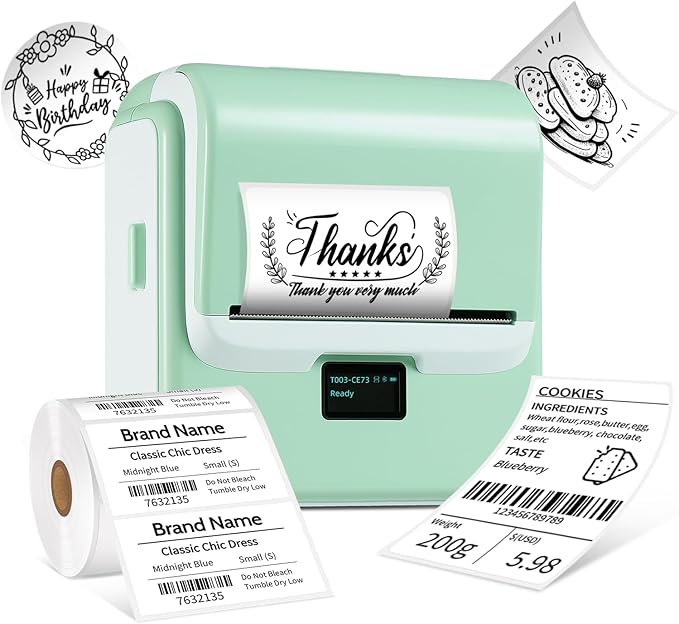 ORGSTA Label Maker Machine with Tape, T003 Thermal Label Maker, 2 Inch Bluetooth Label Printer Compatible with Phone & PC, Sticker Printer Barcode Thermal Maker for Small Business, Home, School