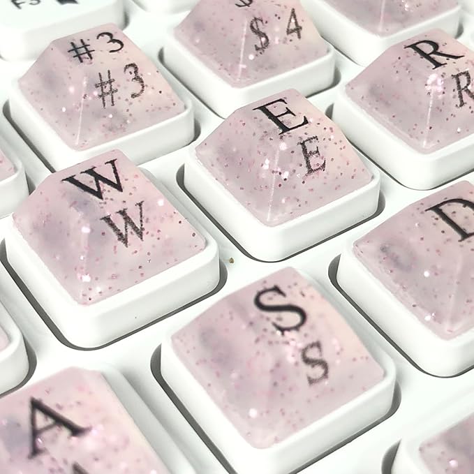 80 Pcs PC Keyboard Stickers for Long Nails Typing and Gaming, Anti-Damage Symbolic and Alphanumeric Keys for Nail-Art (Sparkly Pink)