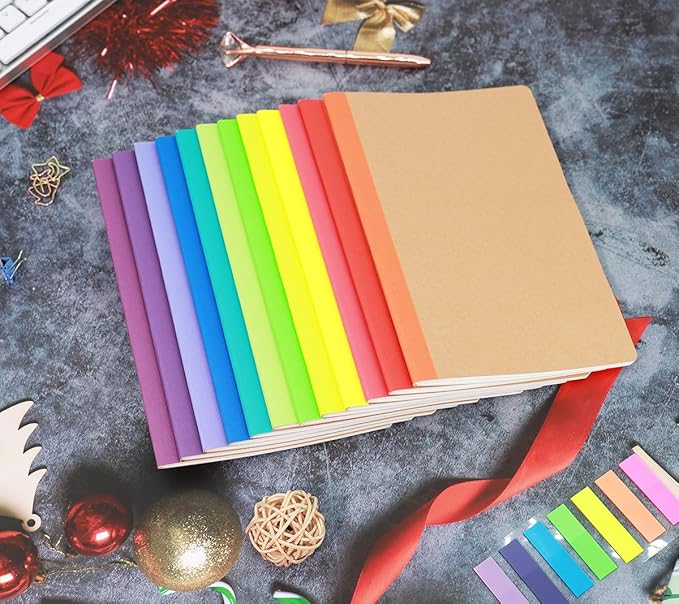 A5 Blank Notebook Bulk,48 pack Kraft Cover Blank Sketch Book Pad Travel Journals with Pastel Color Spine for Students Office, 60 Pages, 8.3”x 5.5”