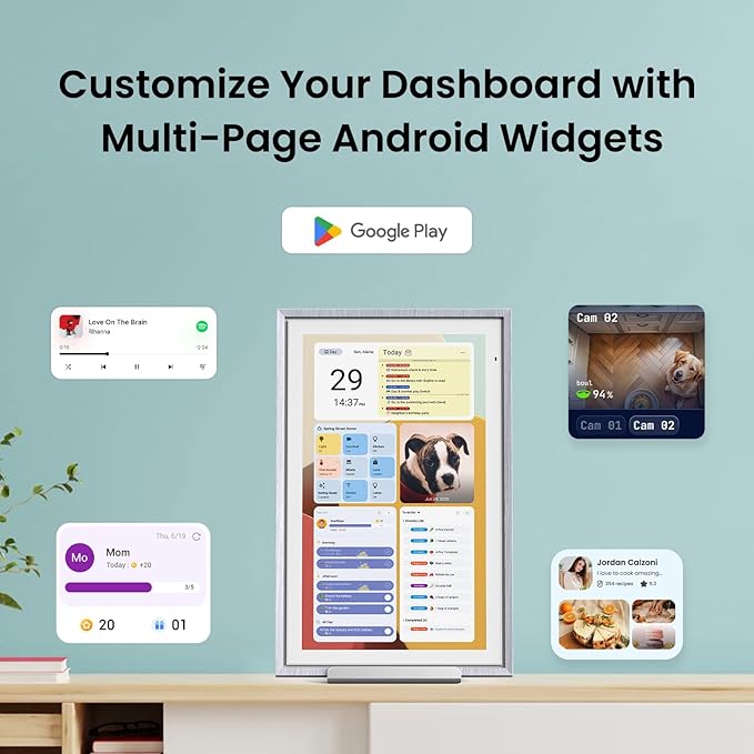 ApoloSign 15.6-inch Digital Calendar: Dual Mode Calendar with Google Play & Multi-calendar Sync, Electronic Planner & Chore Chart, Smart Touchscreen, Interactive Display for Family Schedules (Gray Wood, 15.6")