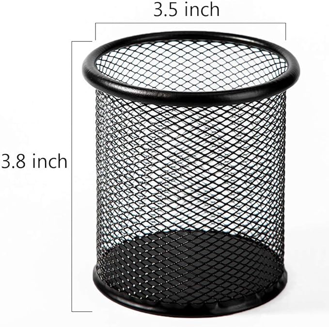 Ameceres 4 Packs Wire Mesh Pencil Holder Metal Pen Cup Desk Pen Organizer Case Pencil Jar Black for Office Home (Black)