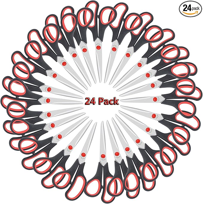 Scissors All Purpose for Office Heavy Duty, 8" Scissors Bulk Pack of 24 for Home Craft Sewing Fabric Supplies, High/Middle School Student Teacher Scissor,Right/Left Handed