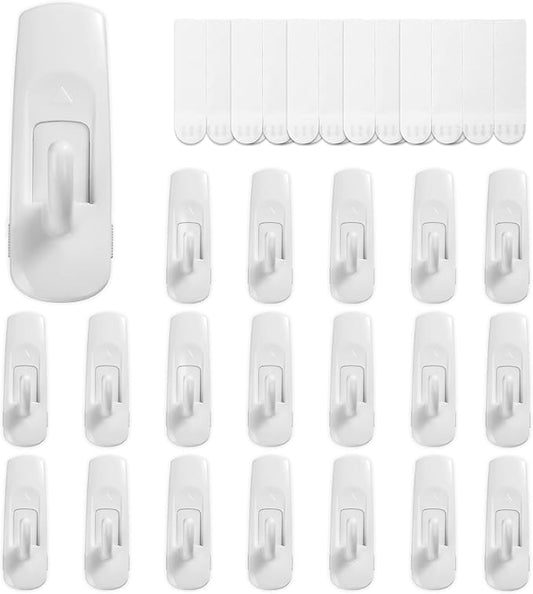 20 Large Hooks+28 Removable Strips, White Utility Hooks, Heavy Duty with Adhesive Strips, Damage-Free Organize Hooks, No Tools Wall Hook for Hanging, Value Pack