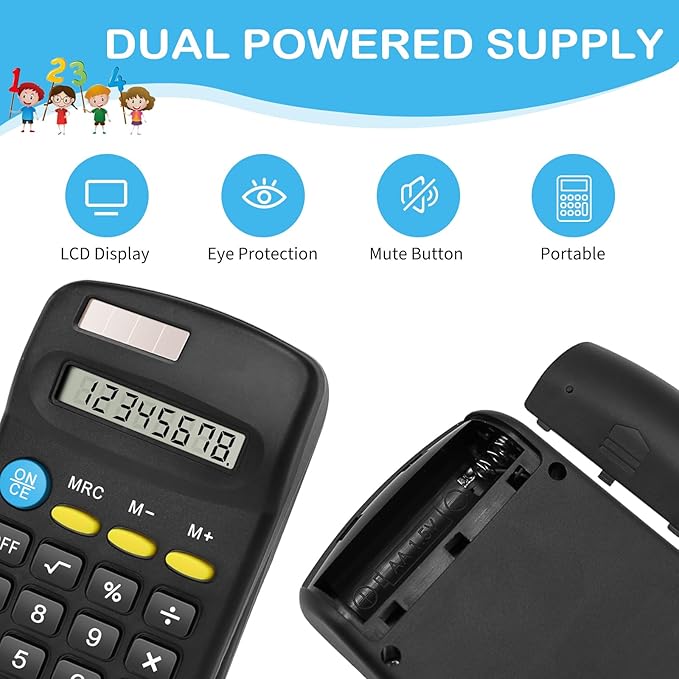 24 Pack Basic Calculators for Students, Pocket Calculator Bulk Classroom Mini Calculators Solar and Battery Dual Powered Handheld Calculator 8 Digit Display for Office School and Home
